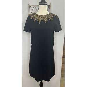 Alice + Olivia‎  Short Sheath Dress With Embellished Neckline Worn Once Gold